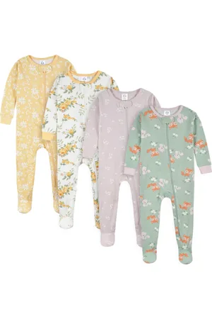 Gerber Toddler Girls 4-Pack Snug Fit Footed Cotton Pajamas, Roses & Fox, 5T