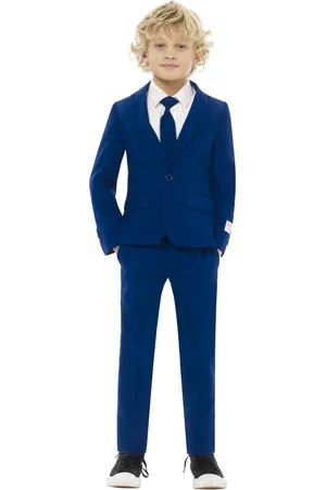 OppoSuits Boys Navy Royale Solid Slim Fit Suit Including Blazer, Pants and Clip-On-Tie