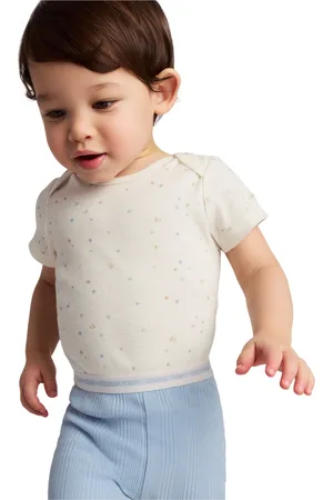 Calvin Klein Baby Boys 3-Piece Short Sleeve Bodysuits Set - Vanilla, Blue fog