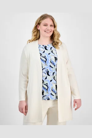Anne Klein Plus Size Open-Front Long-Sleeve Side-Slit Cardigan