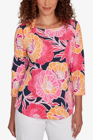 RUBY Petite Bold Poppies Envelope Neck Top