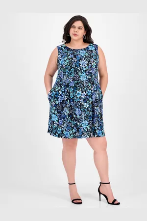 Connected Plus Size Printed Sleeveless Fit & Flare Dress