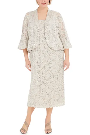 R & M Richards Plus Size Lace Dress & Ruffled Jacket