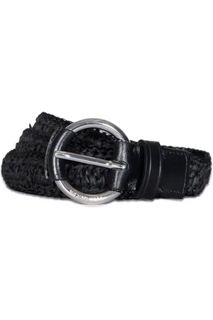 Michael Kors 32mm Woven Raffia Belt - Black/silver