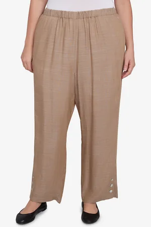 Alfred Dunner Plus Size Summer Solstice Relaxed Button Detail Pull On Ankle Pants