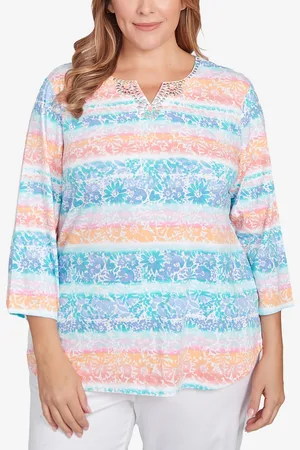 RUBY Plus Size Watercolor Stripe Print Top
