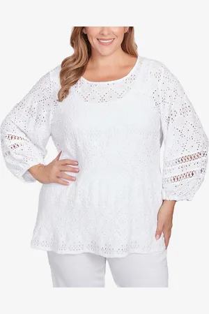 RUBY Plus Size Diamond Eyelet Solid Knit Top