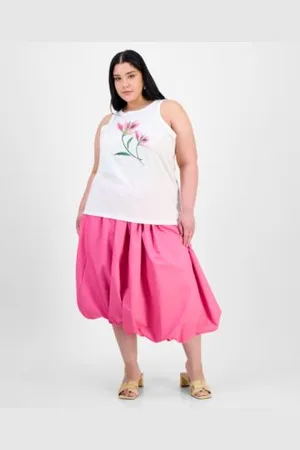 On 34th Trendy Plus Size Lily Graphic Print Tank Top Bubble Hem Midi Skirt Exclusively At Macys