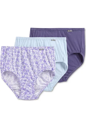 Jockey Elance Brief 3 Pack Underwear 1484, 1486 Extended Sizes - Midnight Iris/bouquet Bloom/frothy Blue
