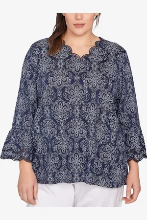 RUBY Plus Size Print Solid Burnout Top