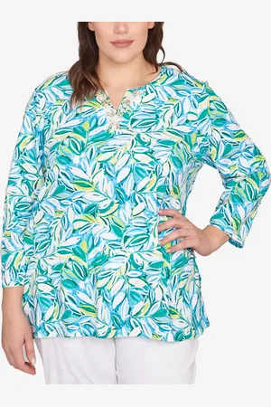 RUBY Plus Size Tossed Leaves Embellished Knit Top