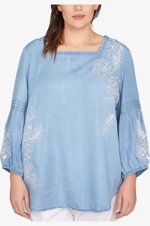 RUBY Plus Size Floral Embroidered Tencel Top
