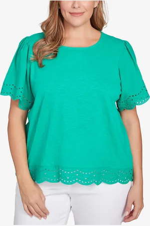 RUBY Plus Size Embroidered Sleeve Solid Top