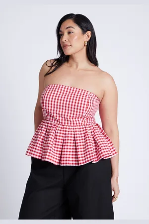Eloquii Plus Size Gingham Peplum Top