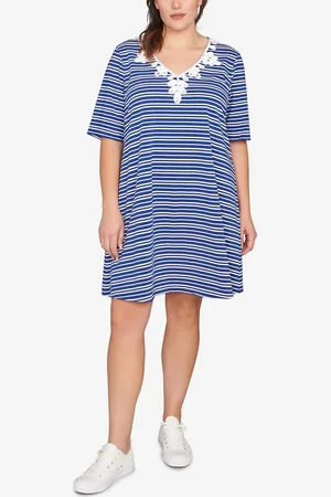 RUBY Plus Size Embroidered Stripe Knit Dress