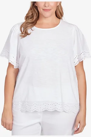 RUBY Plus Size Embroidered Sleeve Solid Top