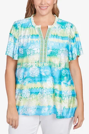 RUBY Plus Size Batik Embroidered Tie Dye Puff Print Top