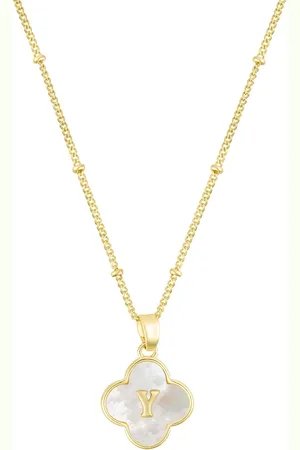 ADORNIA Gold Mother of Pearl Initial Clover Necklace