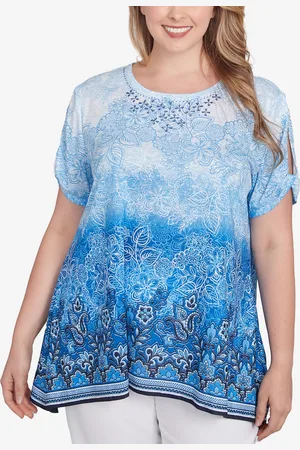 RUBY Plus Size Crystal Ombre Cold Shoulder Crew Neck Top