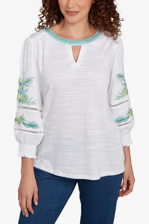 RUBY Plus Size Solid Embroidered Textured Knit Top