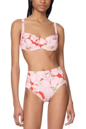 Kate Spade New York Womens Printed Shirred Bikini Top High Waist Bottoms