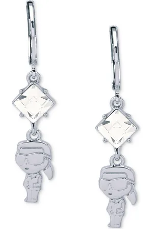 Karl Lagerfeld Silver-Tone Crystal & Karl Double Drop Earrings - Crystal/Silver