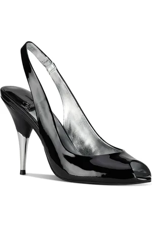 Jeffrey Campbell Charis Peep-Toe Slingback Pumps - Black Patent/Silver