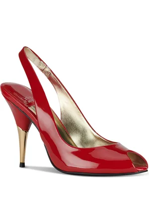 Jeffrey Campbell Charis Peep-Toe Slingback Pumps - Red Patent/Gold