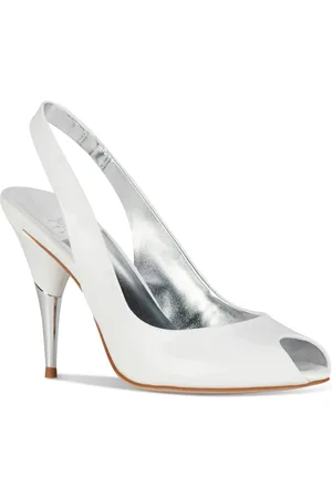 Jeffrey Campbell Charis Peep-Toe Slingback Pumps - White Patent/Silver