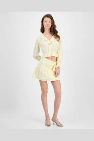 Guess Womens Long Sleeve Button Front Shaelo Top Shaelo Gauze Mini Skirt