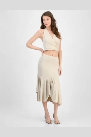 Guess Womens Kenzie Crossover Halter Neck Top Kenzie Pull On Flounce Midi Skirt