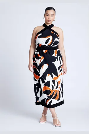 Eloquii Plus Size Halter Neck Printed Maxi Dress