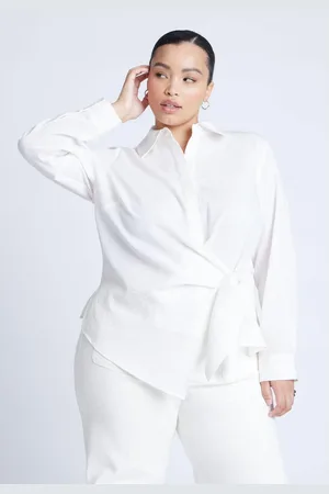 Eloquii Plus Size Hip Tie Collared Shirt