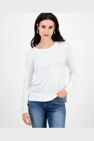 I.N.C. International Concepts Petite Pointelle Crewneck Sweater, Exclusively at Macy