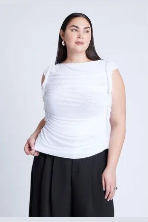 Eloquii Plus Size Shirred Top With Shoulder Flounces