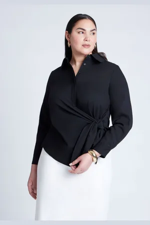 Eloquii Plus Size Hip Tie Collared Shirt