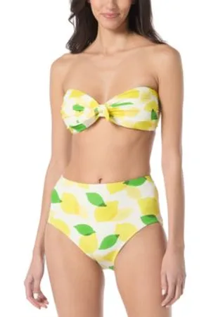 Kate Spade New York Womens Printed Tie Front Bandeau Bikini Top High Waist Bottoms