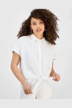 I.N.C. International Concepts Petite Tie-Hem Short-Sleeve Blouse, Exclusive at Macy
