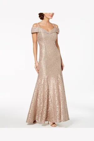 R & M Richards Off-The-Shoulder Lace Gown