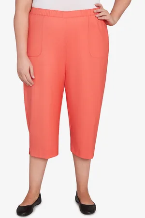 Alfred Dunner Plus Size Catalina Island Patch Pockets Elastic Waistband Capris Pants