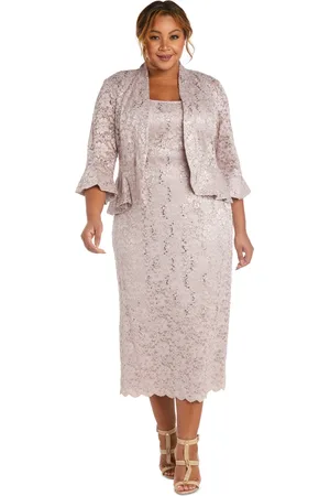 R & M Richards Plus Size Lace Dress & Ruffled Jacket