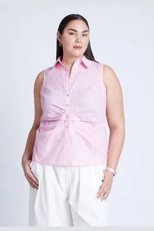 Eloquii Plus Size Striped Sleeveless Collared Top