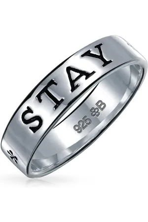 Bling Jewelry Sentimental Words Saying Stay Strong Love Purity Eternity Band Ring Oxidized .925 Sterling Silver