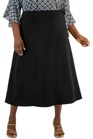 Kasper Plus Size Solid Pull-On Seamed Midi Skirt