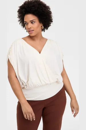 I.N.C. International Concepts INC Plus Size Printed Ruched Surplice-Neck Top, Exclusively at Macy