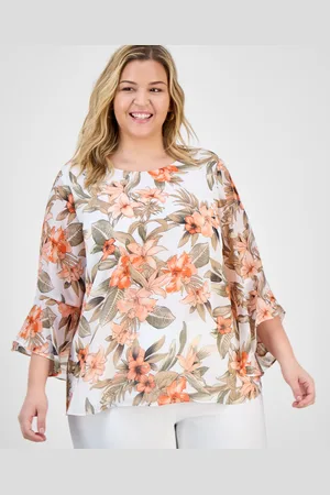Kasper Plus Size Printed Flared-Sleeve Blouse