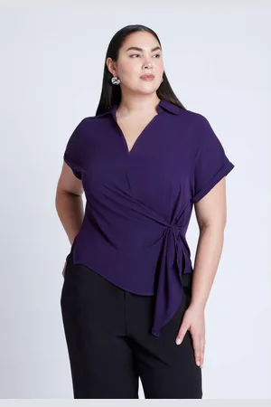 Eloquii Plus Size Short Sleeve Collared Top With Waist Tie