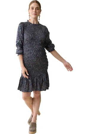 Ingrid & Isabel Maternity Short Smocked Occasion Dress Blue Tan Animal Floral Print Xl - Blue/tan animal floral