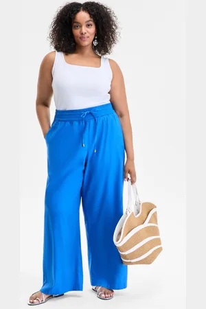 I.N.C. International Concepts Plus Size Solid Drawstring Wide-Leg Pants, Exclusively at Macy