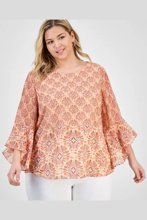 Kasper Plus Size Printed Flared-Sleeve Blouse